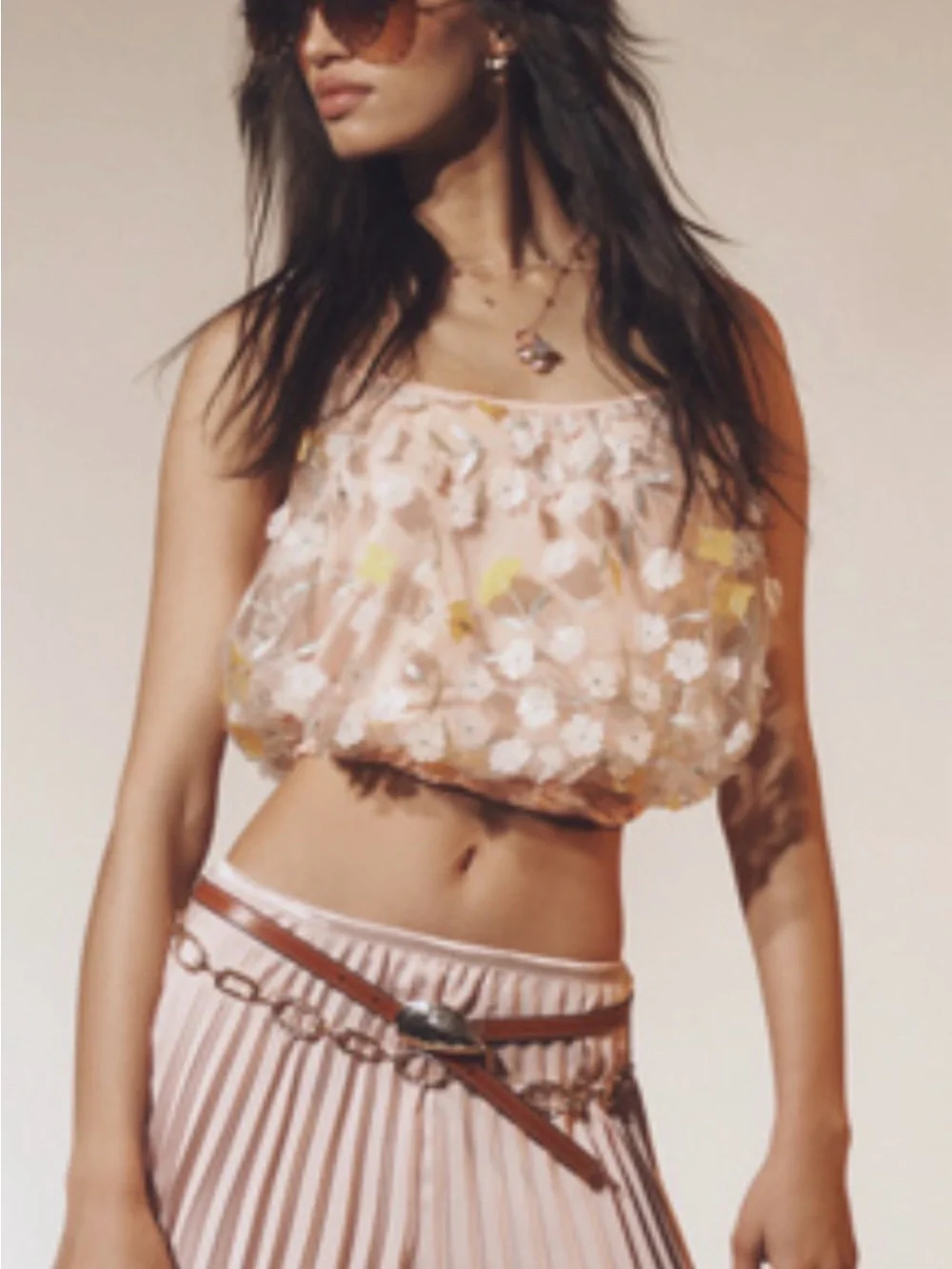Anthropologie size small Floral Pink Crop Tank Top - Women